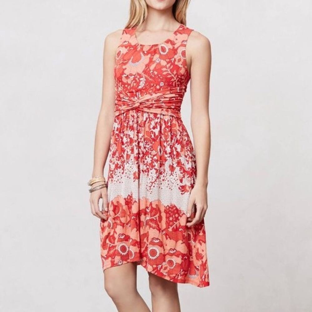 ANTHROPOLOGIE LILKA sz S Coral Gardens Ruched knit dress VGUC